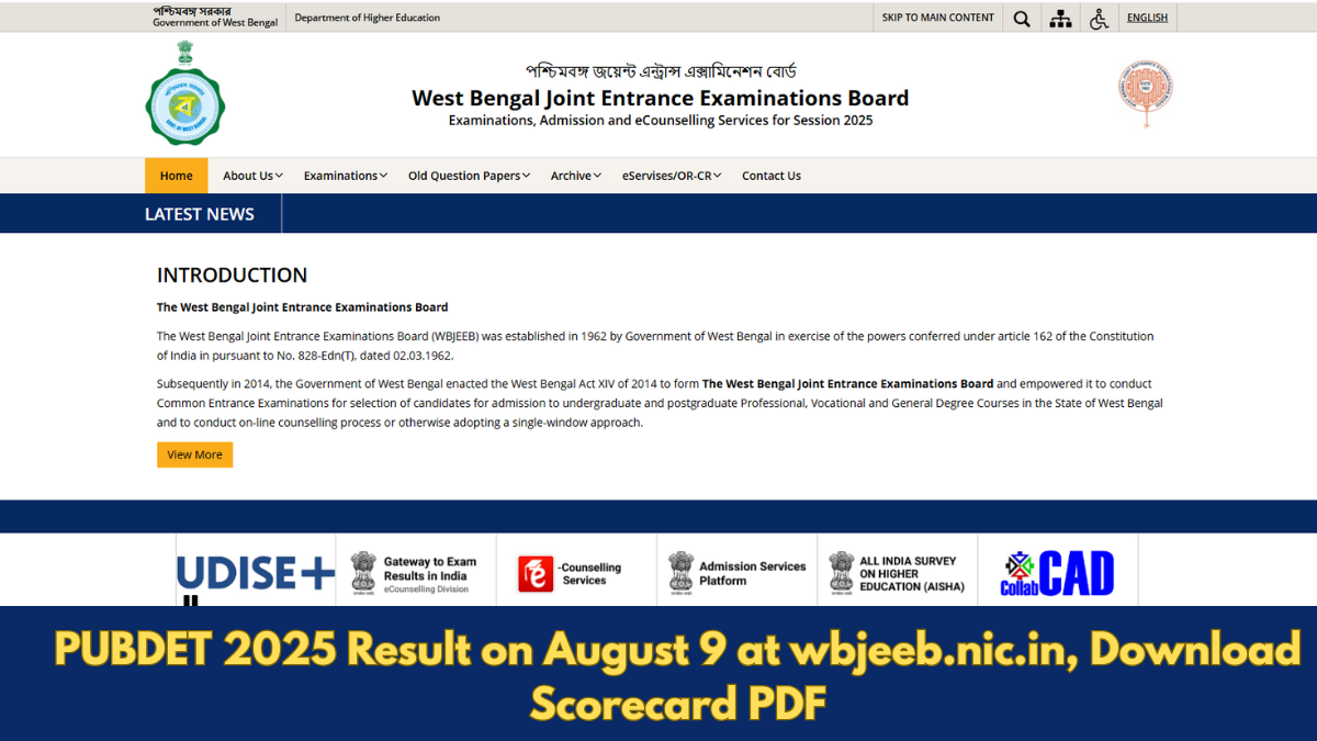 PUBDET 2025 Result on August 9 at wbjeeb.nic.in, Download Scorecard PDF - Link Here